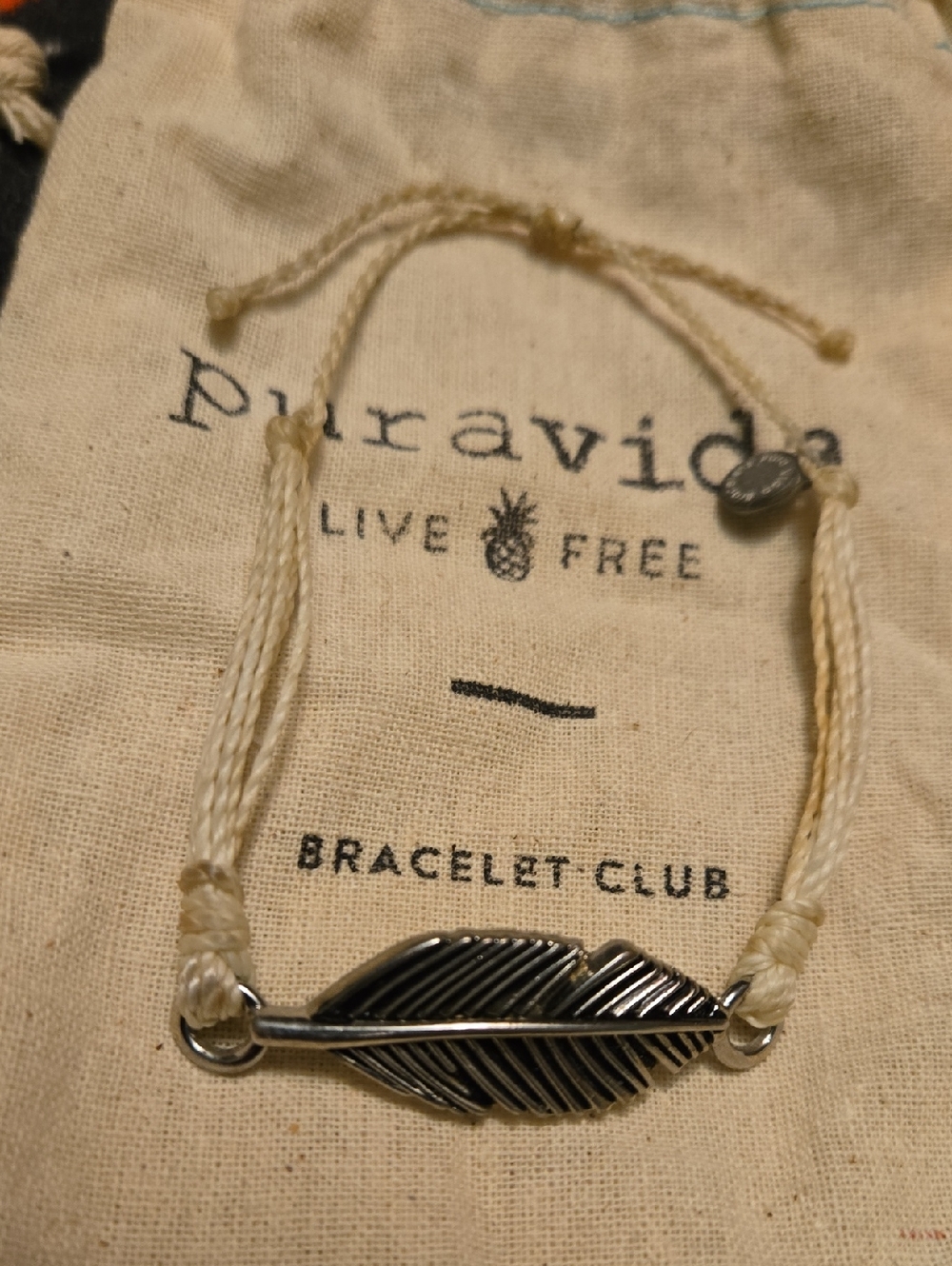 Pura Vida Silver Feather Bracelet - Cream Cord
